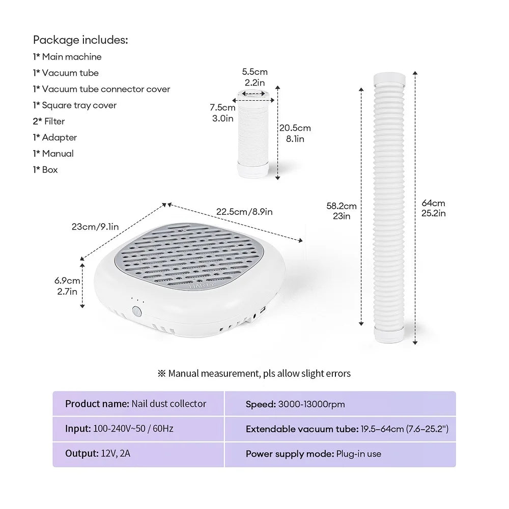 Nail Dust Collector Vacuum Extractor with Adjustable Tube