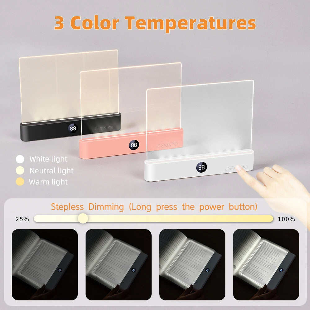 Flat Panel LED Book Reading Light - Rechargeable Eye-Caring Night Light with Timer - 4