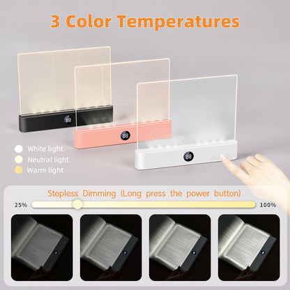 Flat Panel LED Book Reading Light - Rechargeable Eye-Caring Night Light with Timer
