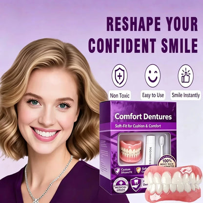 Comfort Silicone Dentures Set - Natural Fit Instant Smile Cosmetic Teeth
