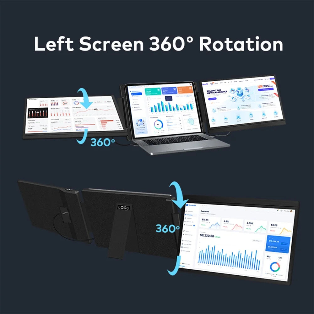 14-16" Dual Screen Laptop Monitor Extender - FHD IPS Portable Triple Display - 11