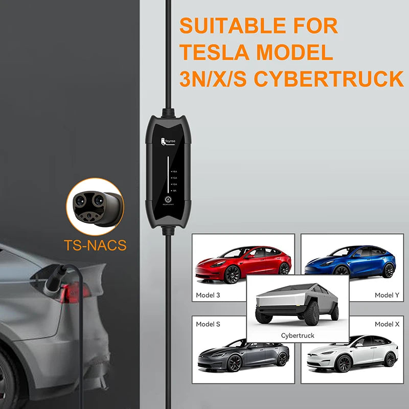 Portable 3.5KW Tesla EV Charger - NACS Plug Fast Charging Cable 5M - 5