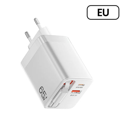 65W Retractable USB-C Fast Charger - Portable PD Travel Adapter for Laptop