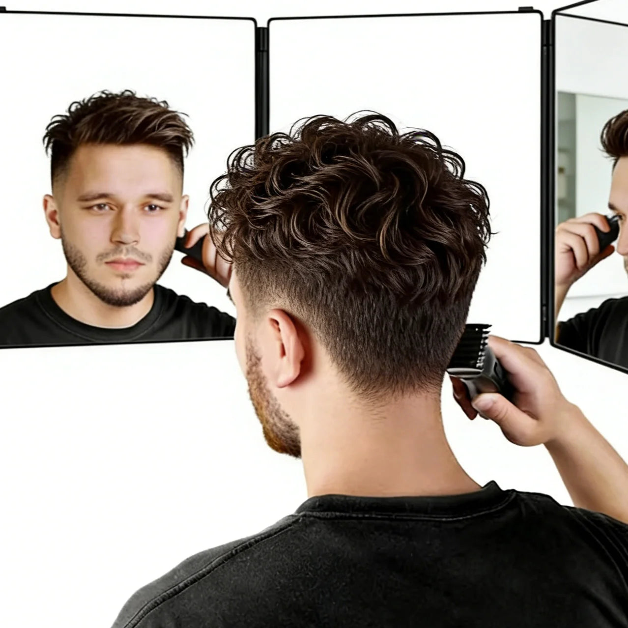 360 Trifold Makeup & Hair Cutting Mirror with Telescoping Hooks - 6