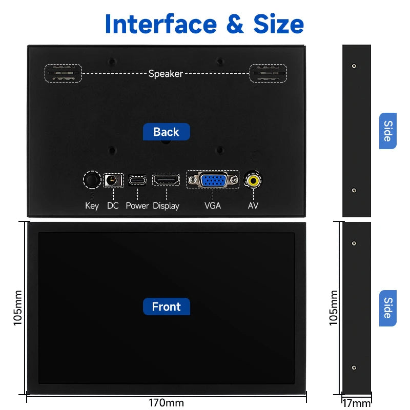 7-Inch Portable IPS Monitor 1024x600 HDMI VGA Display with Metal Holder - 10