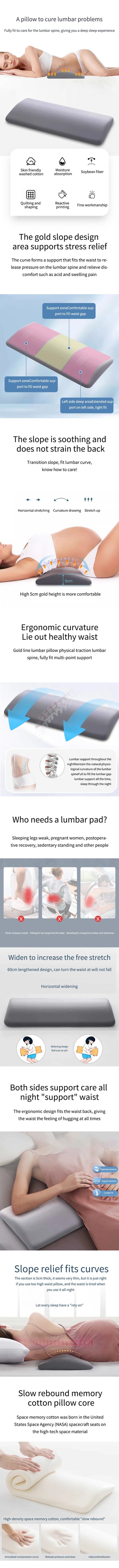 Memory Foam Lumbar Support Pillow for Bed - Lower Back Pain Relief Cushion