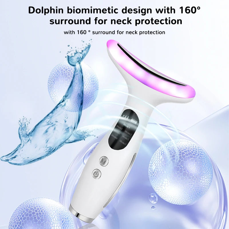 7-Color LED Neck & Face Firming Beauty Device - Microcurrent Skin Tightening Massager