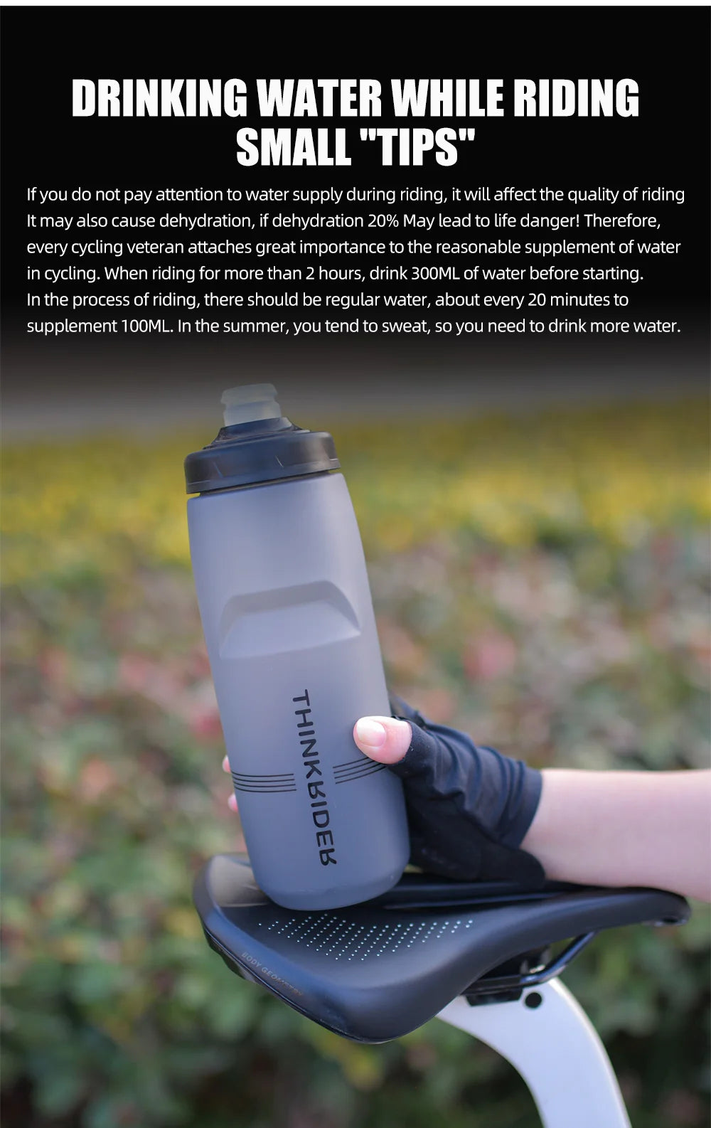 ThinkRider Sports Water Bottle - Leak-Proof Squeeze Bottle for Cycling & MTB