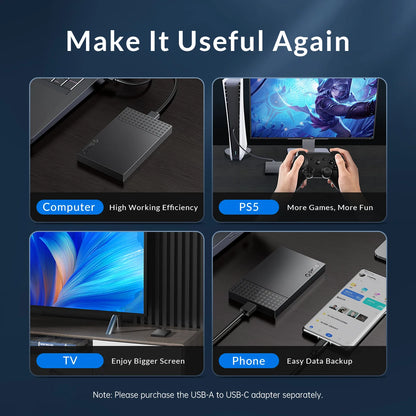ORICO 2.5" USB-C Hard Drive Enclosure SATA to USB 3.1 SSD/HDD Adapter Case