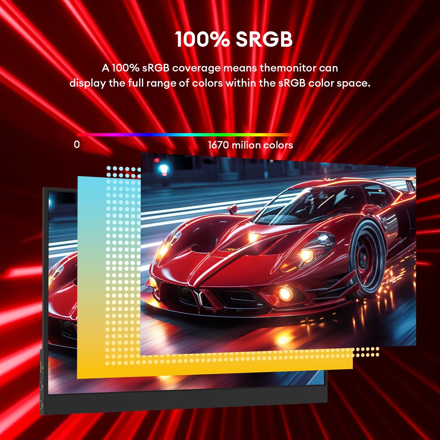 16.1" 144Hz Portable Gaming Monitor - 100% sRGB FHD Ultrathin IPS Display