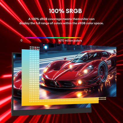 16.1" 144Hz Portable Gaming Monitor - 100% sRGB FHD Ultrathin IPS Display