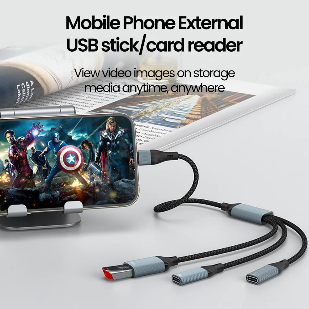 USB C Hub Splitter Adapter - 60W PD Fast Charging & Data Transfer Cable - 3