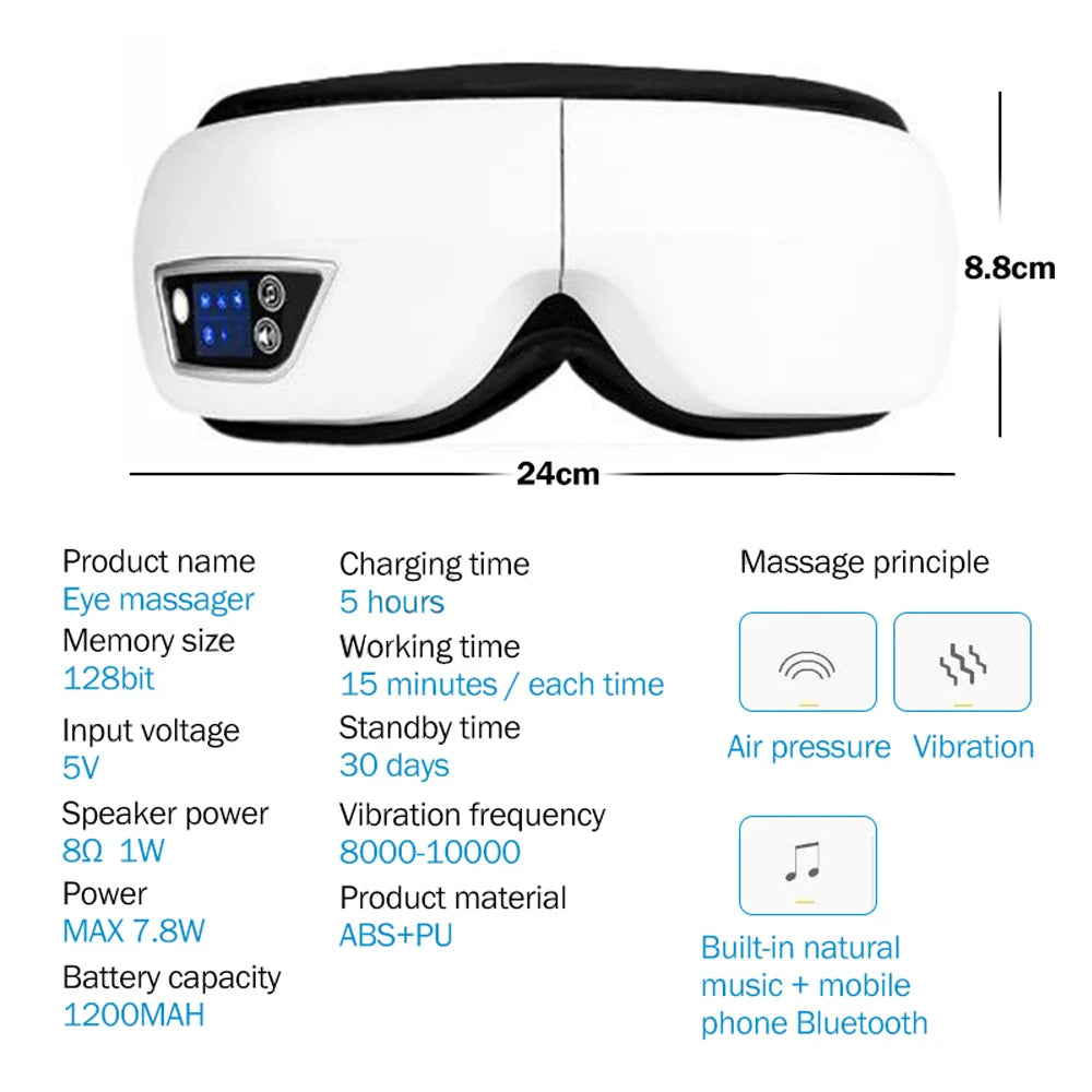 6D Smart Bluetooth Eye Massager with Heat & Air Pressure for Eye Fatigue