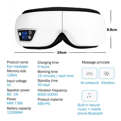 6D Smart Bluetooth Eye Massager with Heat & Air Pressure for Eye Fatigue