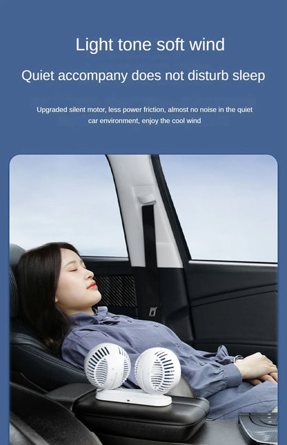 Dual Head USB Car Fan - 3-Speed 360° Adjustable Dashboard Fan
