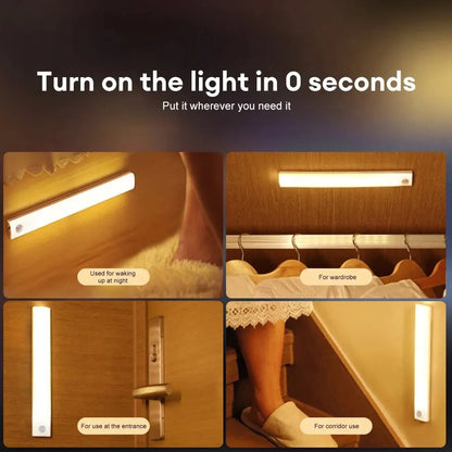 Rechargeable Motion Sensor LED Under Cabinet Light - Dimmable Wireless Closet Night Light