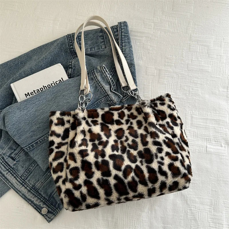 Luxury Leopard Fluffy Fur Tote