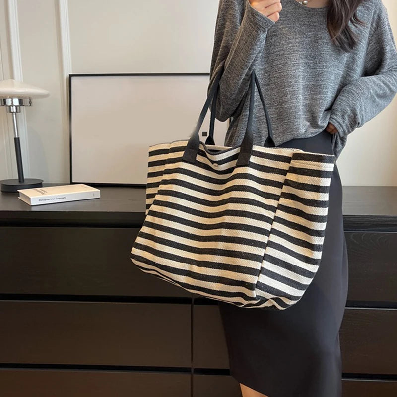 Luxury Casual Striped Canvas Tote