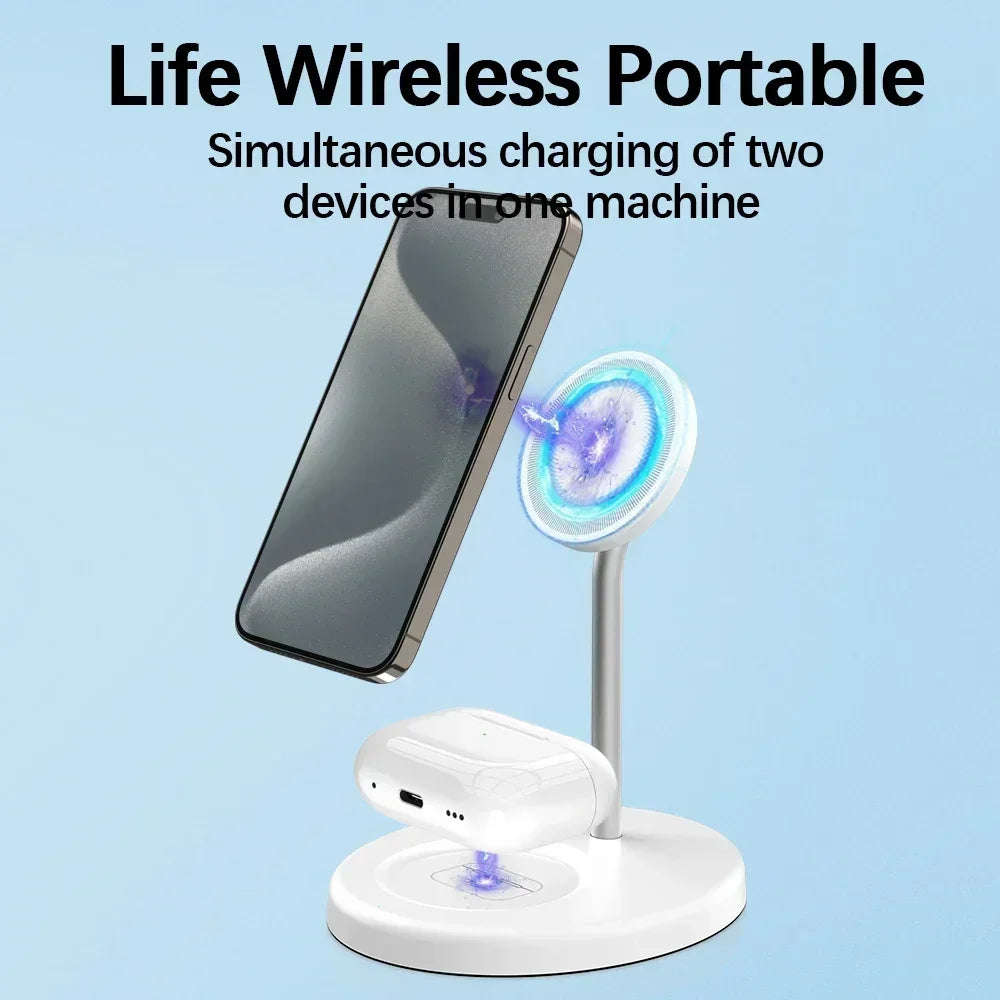 2-in-1 Magnetic Wireless Charging Stand for iPhone 16 15 14 13 12 & AirPods - 5