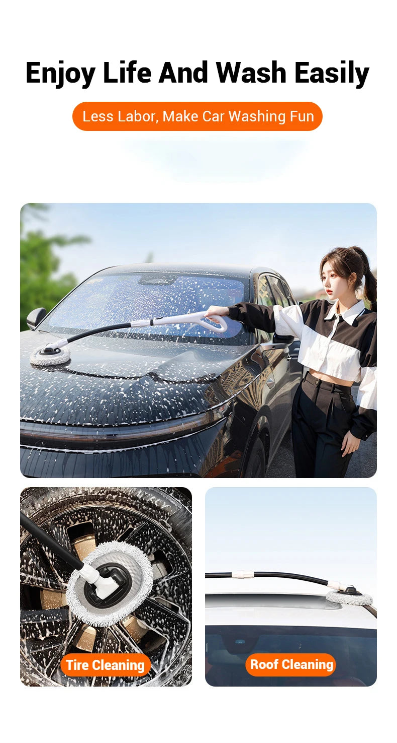 Telescoping Car Wash Mop with Curved Handle & Rotating Head