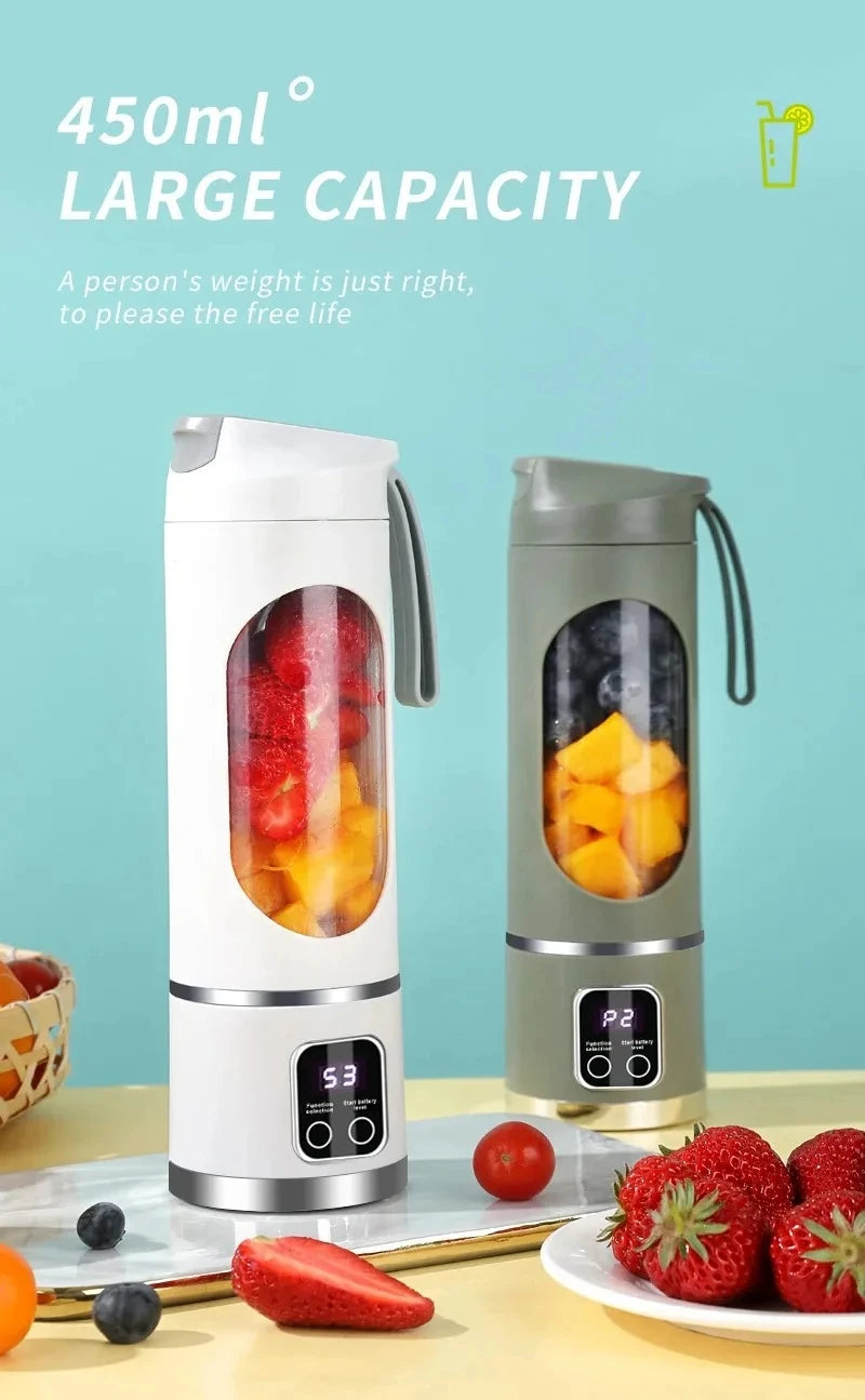 Portable 12-Blade Fruit Juicer Blender - 450ml USB Rechargeable Ice Crusher