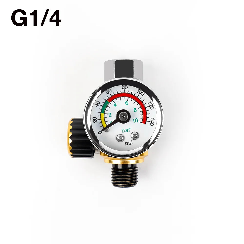 G1/4 Spray Gun Air Pressure Regulator with Gauge - Adjustable 140 PSI Valve - 8