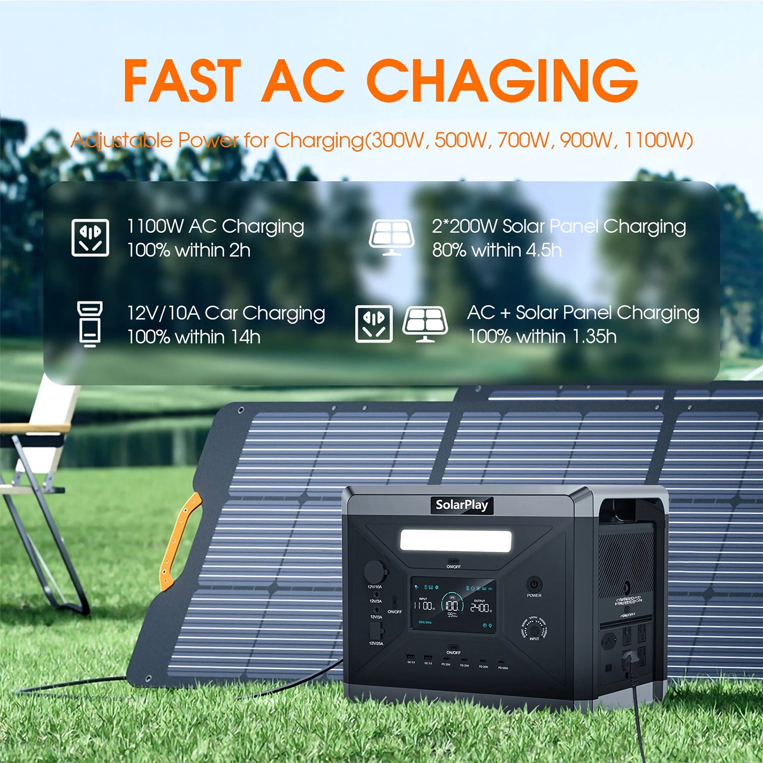 SOLARPLAY Q2501 2160Wh Portable Power Station - 2400W Solar Generator - 3