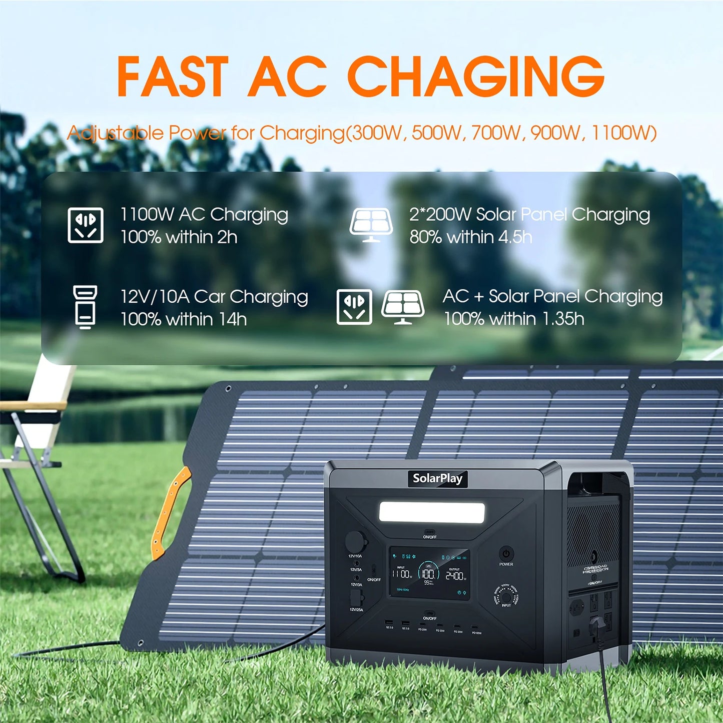 SOLARPLAY Q2501 2160Wh Portable Power Station - 2400W Solar Generator