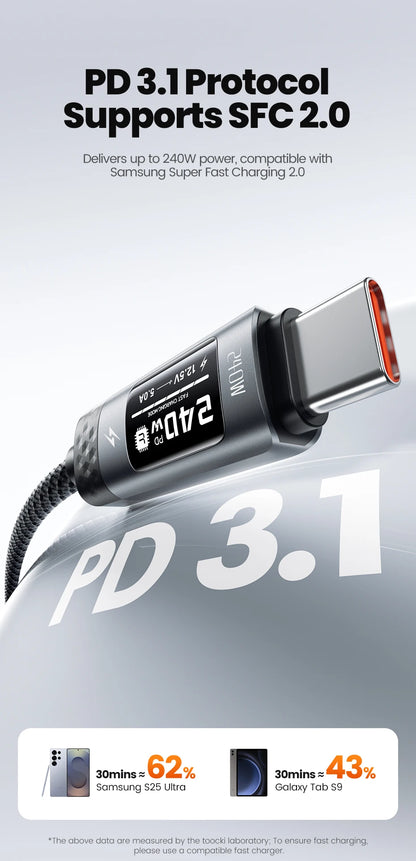 240W USB-C Fast Charging Cable with Real-Time OLED Power Display