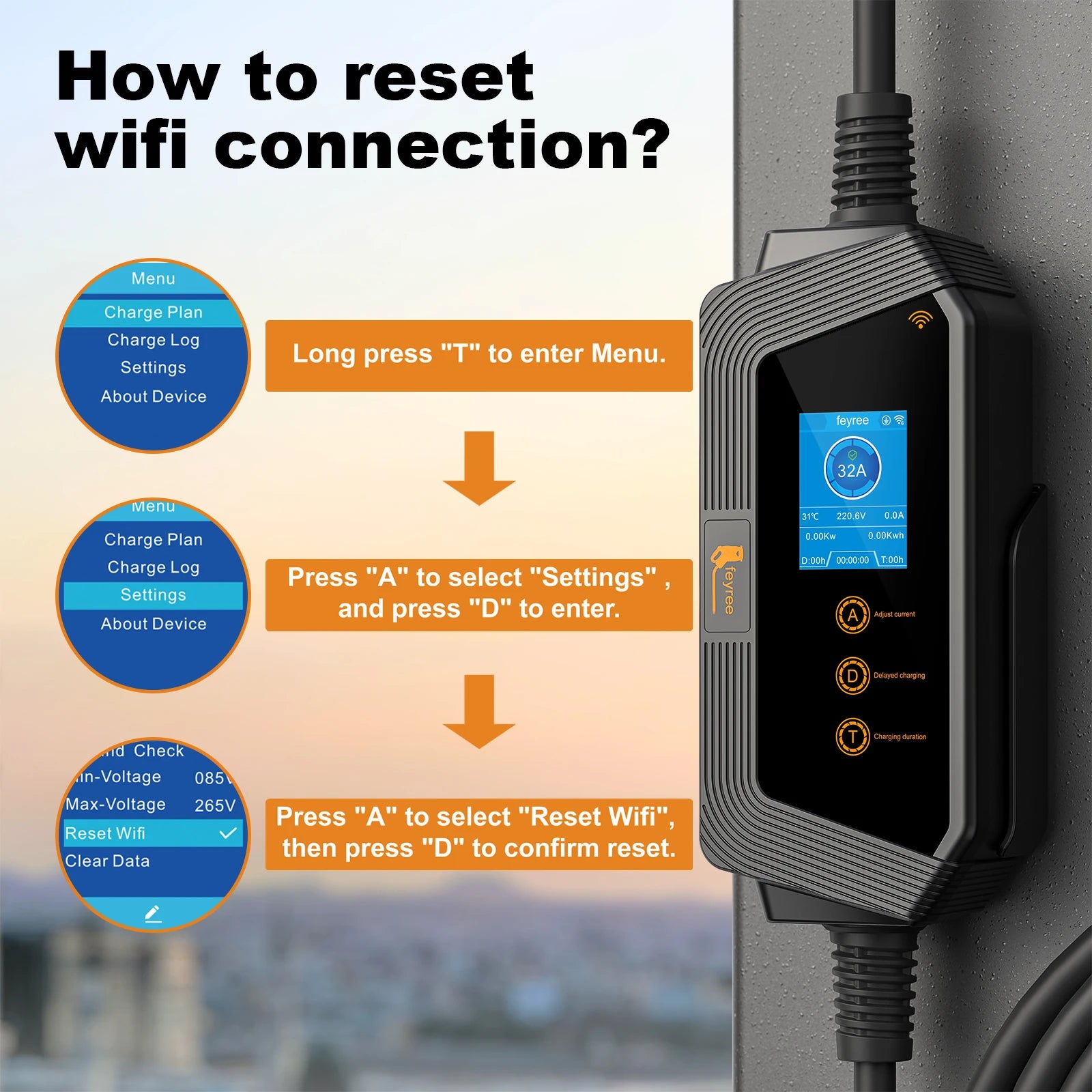 7KW Portable EV Charger - Adjustable Current GBT Electric Vehicle Charger - 23