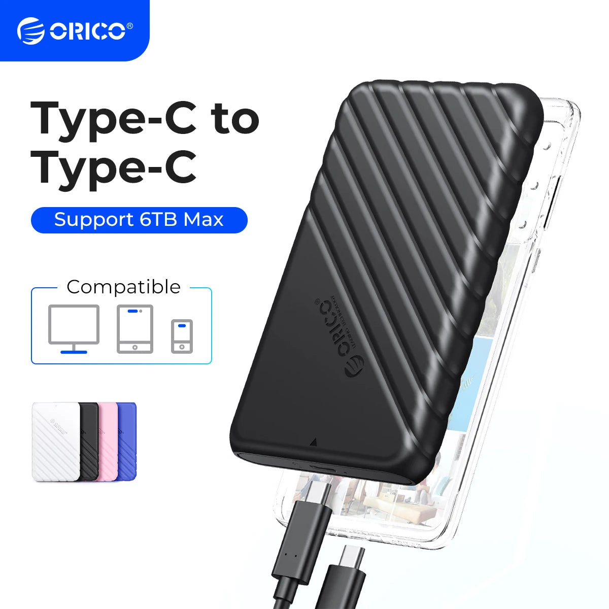 2.5" SATA HDD SSD External Hard Drive Enclosure - USB 3.0/Type-C Adapter