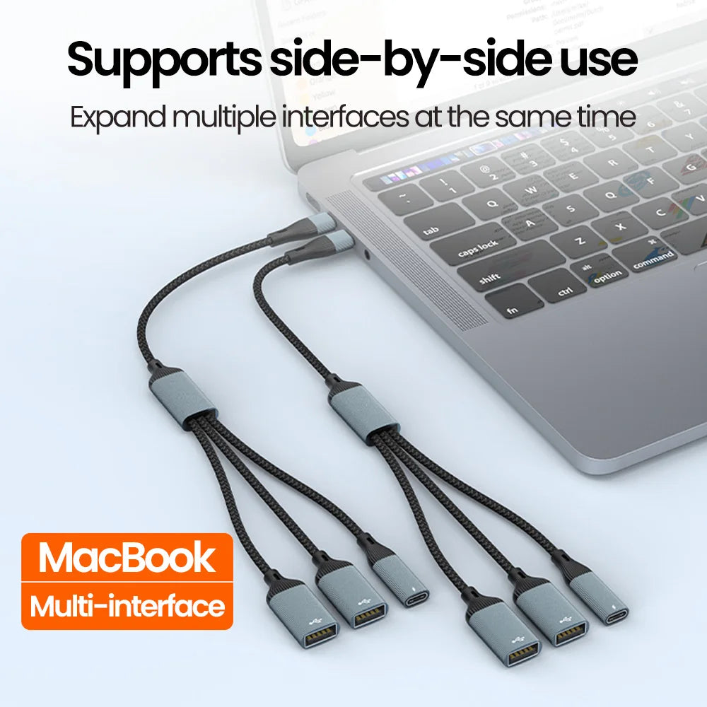 USB C Hub Splitter Adapter - 60W PD Fast Charging & Data Transfer Cable - 4