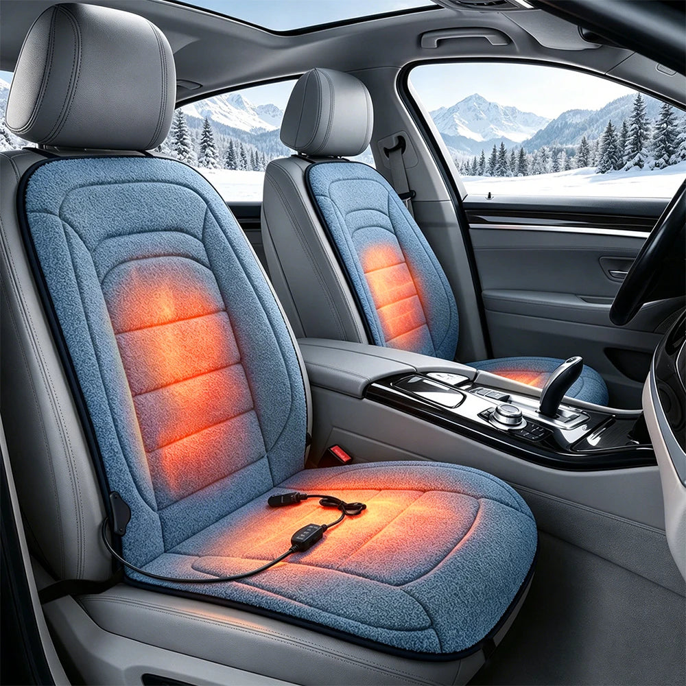 Heated Car Seat Cover - Thermal Lambswool Cushion Warmer for Winter Driving