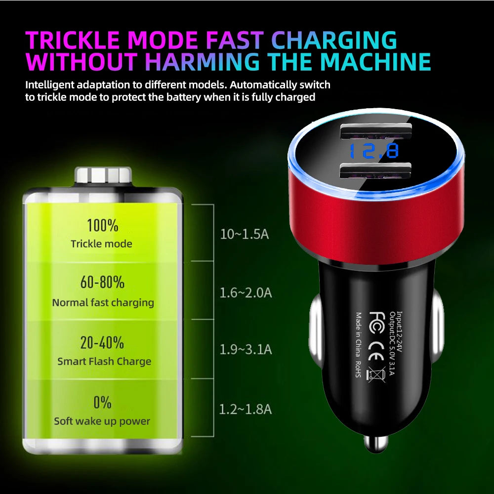 Dual USB Car Charger Adapter with Digital LED Voltmeter Voltage Display