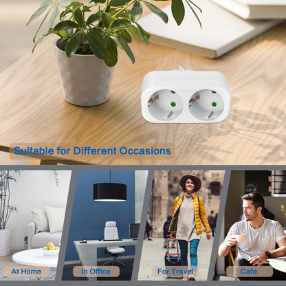 European 2-Way Wall Socket Adapter 16A 3680W Compact Travel Power Plug