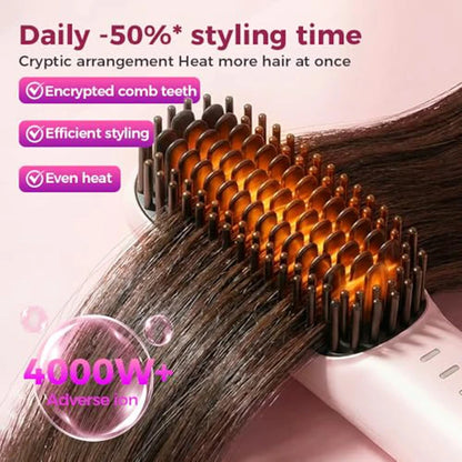Fast Heating Cordless Hair Straightening Brush - Anti-Frizz Ionic Styling Comb