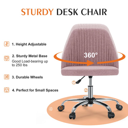Modern Armless Swivel Desk Chair - Adjustable Height Vanity Task Chair