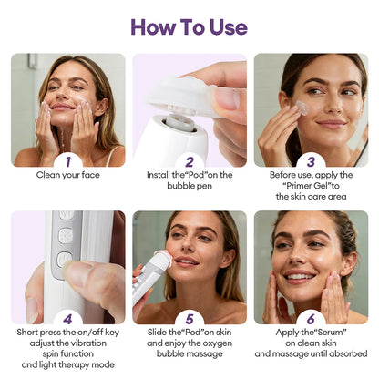CO2 Oxygen Bubble Facial Machine - Portable LED Light Therapy Deep Cleansing Face Massager