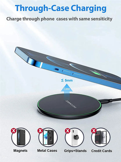 15W Fast Wireless Charging Pad - Slim Qi-Certified Charger for All Devices