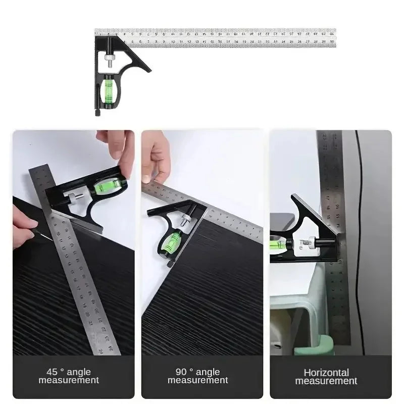 300mm Stainless Steel Combination Square Ruler - Adjustable Angle Gauge