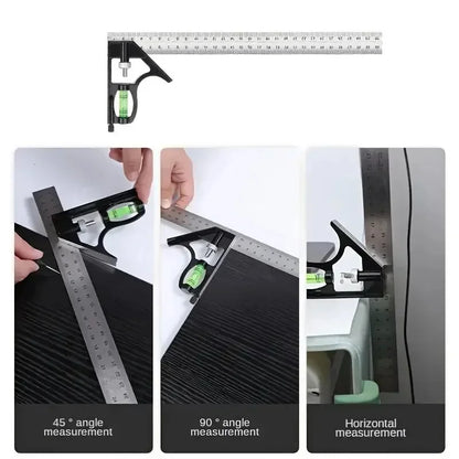 300mm Stainless Steel Combination Square Ruler - Adjustable Angle Gauge
