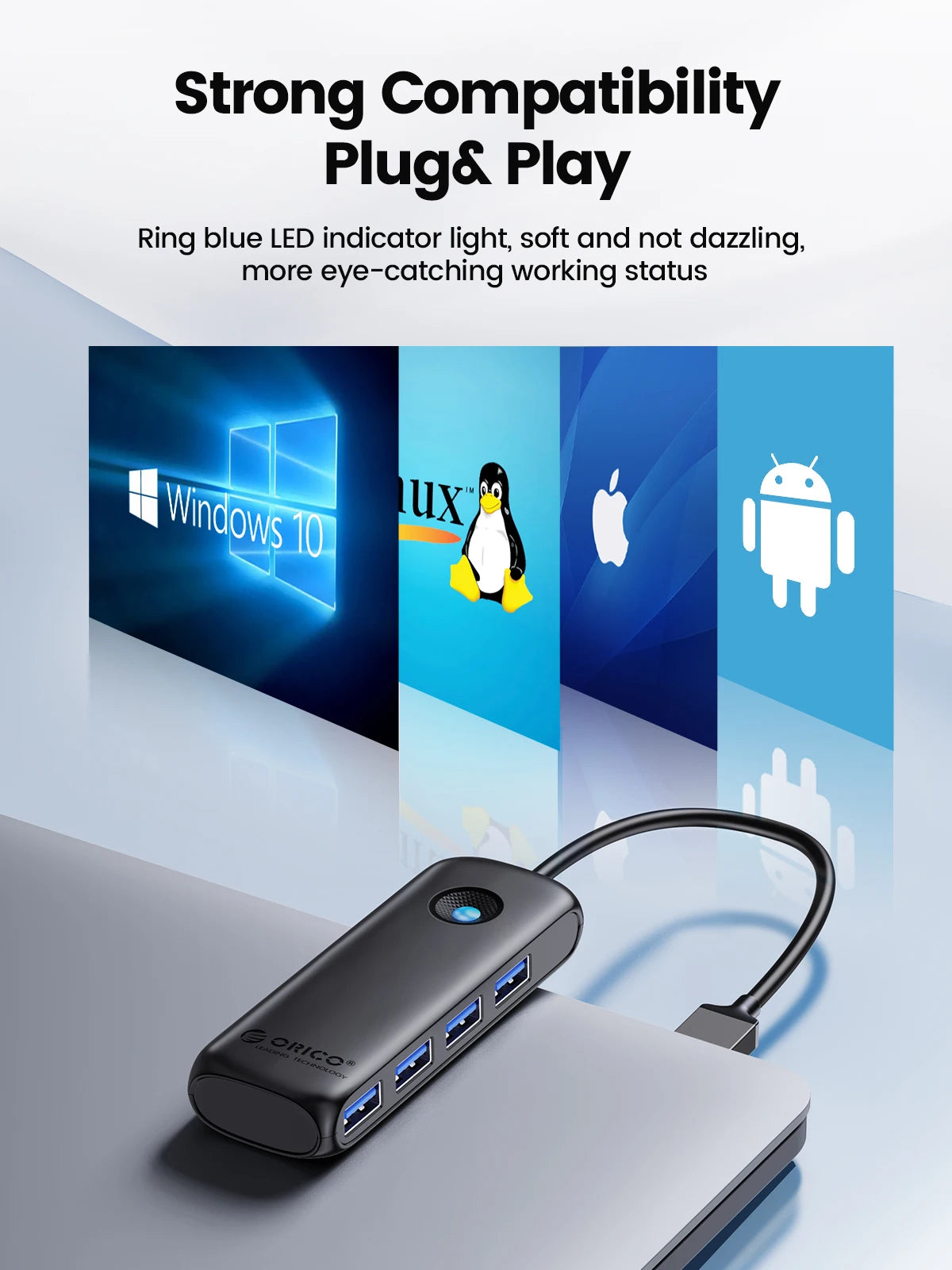 4-Port USB 3.0 Hub High-Speed Data Splitter & Multi-Device Extender - 16