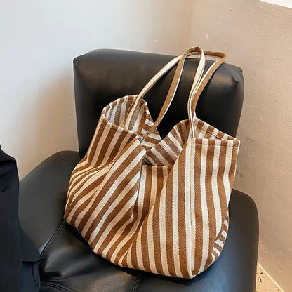Luxury Striped Canvas Tote Bag