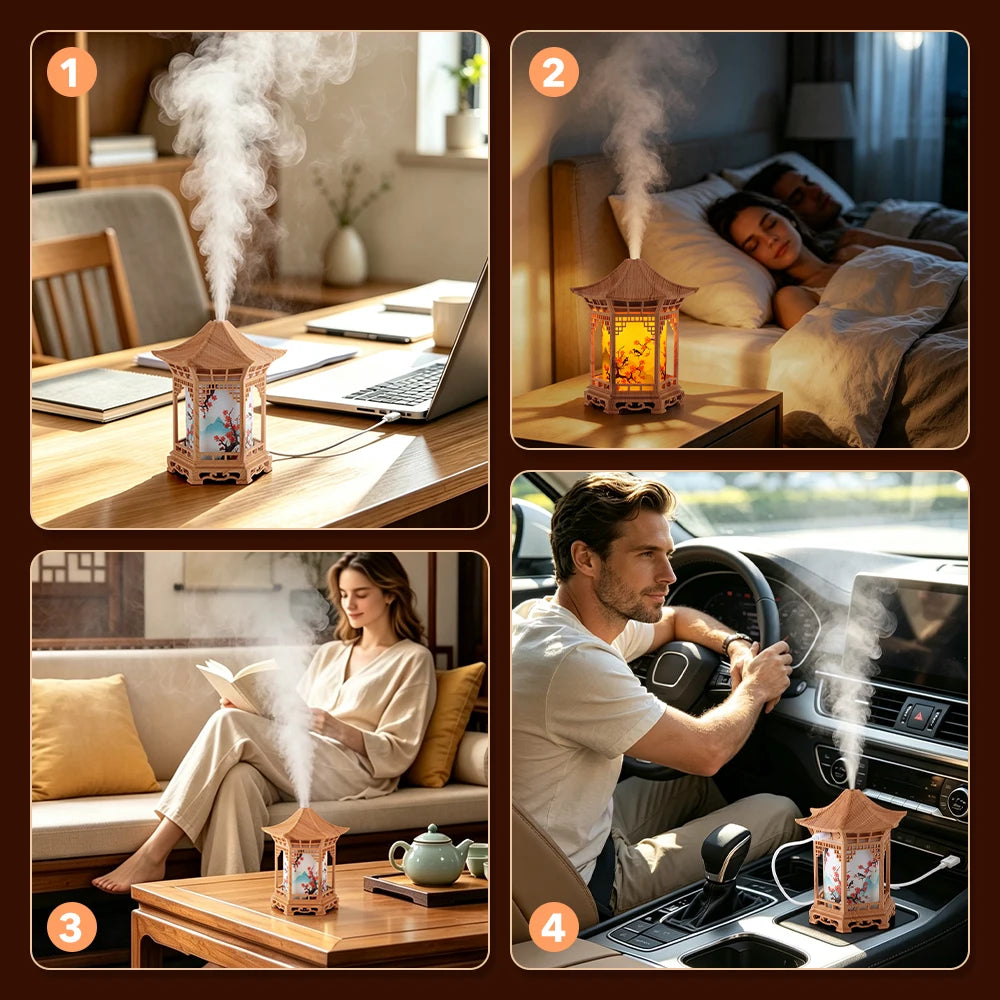 Portable USB Pavilion Ultrasonic Humidifier with Soothing Night Light