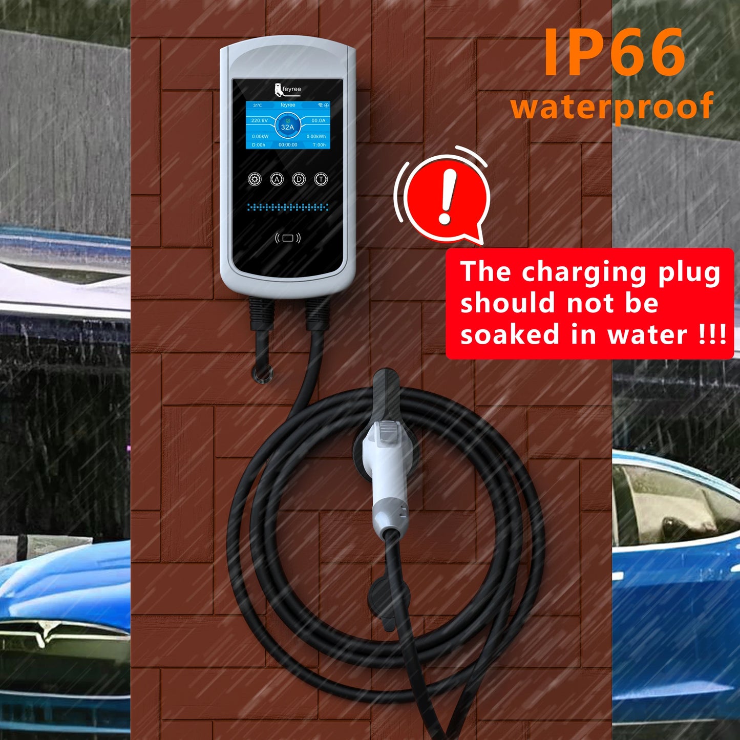 Smart EV Wallbox Charger - Type 1 Adjustable 32A-50A Station with Wi-Fi App