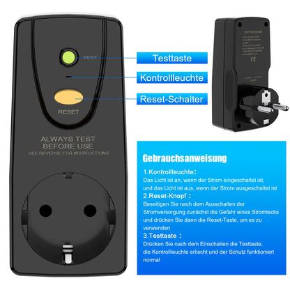 EU GFCI Leakproof Safety Plug - 16A RCD Circuit Breaker for Home & Outdoor