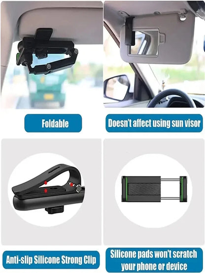 360° Rotating Car Sun Visor Phone Holder - Universal Hands-Free Mount