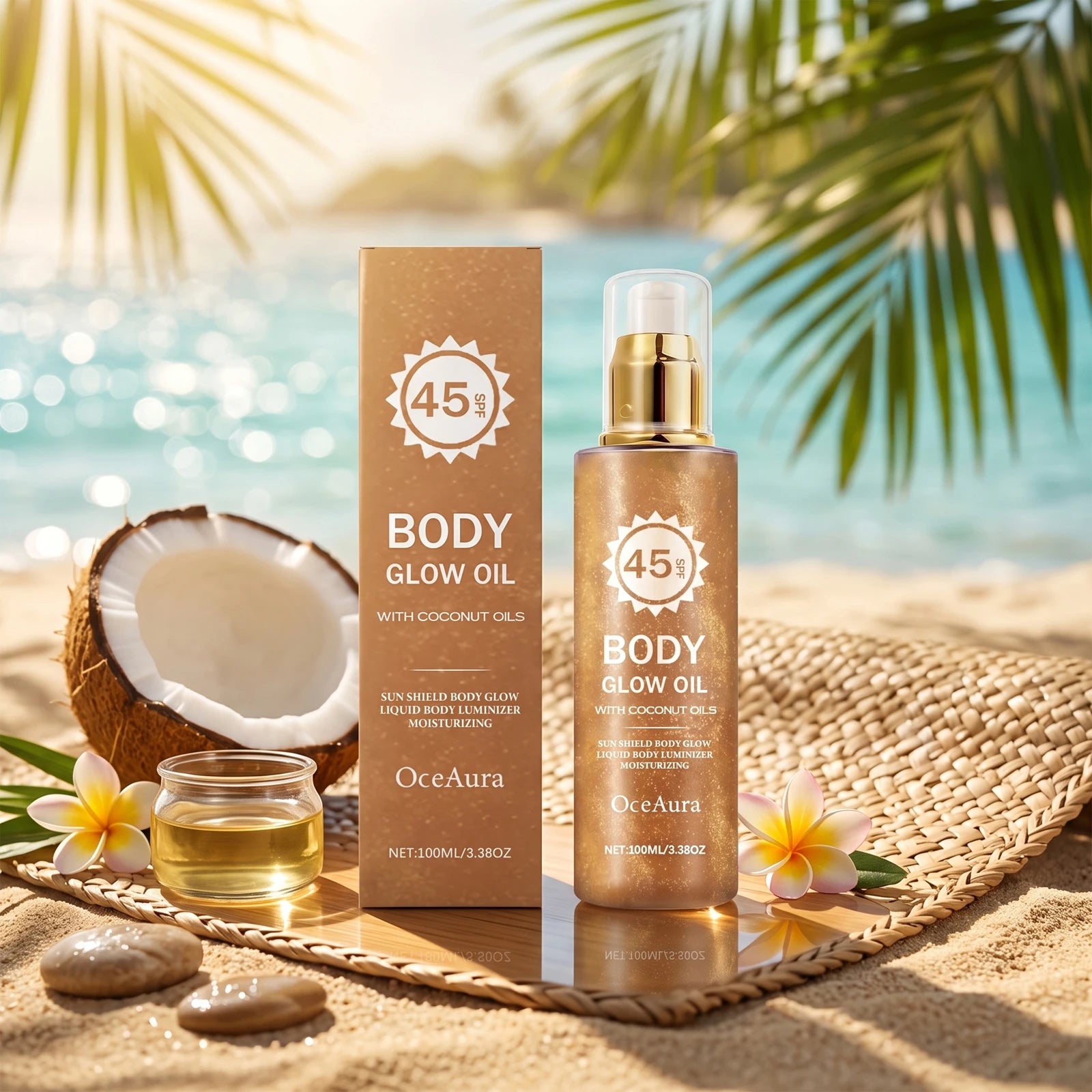 SPF 45 Shimmering Coconut Body Glow Oil Sun Protection Moisturizer - 5
