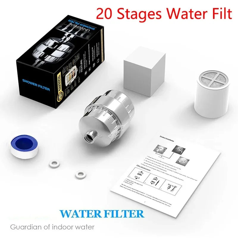 15-20-Stage Shower Filter for Hard Water - Chlorine & Metal Purifier - 12