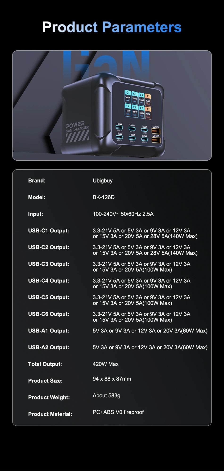 300W GaN 6-Port Fast Charging Station with Digital Display for All Devices - 31